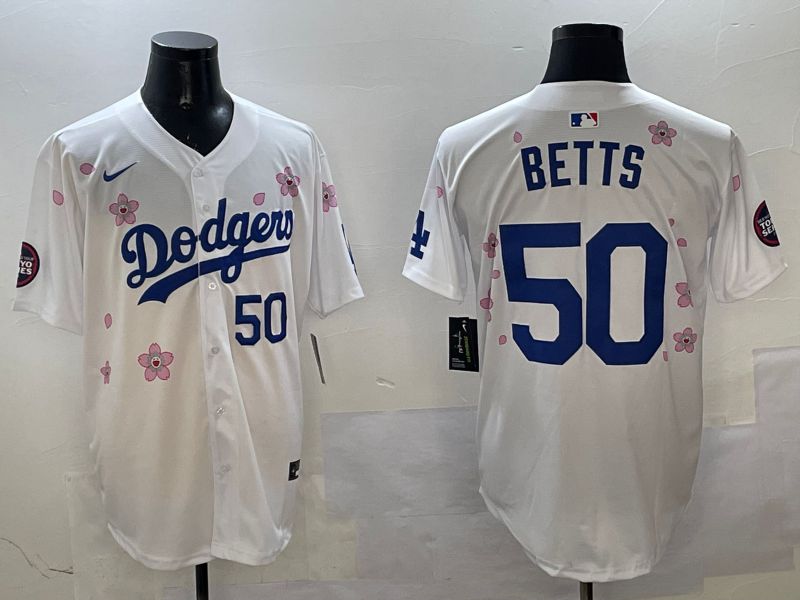 Men Los Angeles Dodgers 50 Betts White Sakura Edition 2025 Nike MLB Jersey style 7